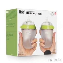 COMOTOMO - 2 antykolkowe butelki silikonowe MOM'S BREAST 250 ml Green BABY 2 pack