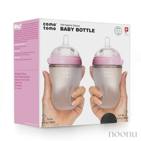 COMOTOMO - 2 antykolkowe butelki silikonowe MOM'S BREAST 250 ml Pink BABY