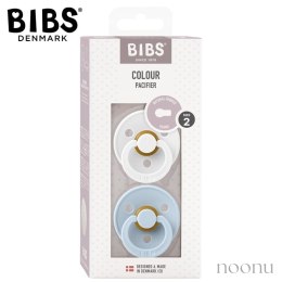 BIBS COLOUR 2-PACK WHITE & BABY BLUE M Smoczek Uspokajający kauczuk Hevea