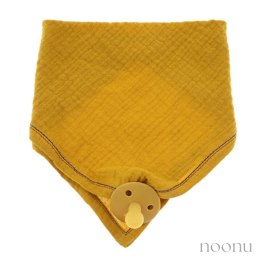 Hi Little One śliniak bandana z zawieszką na smoczek BIO bawełna Mustard