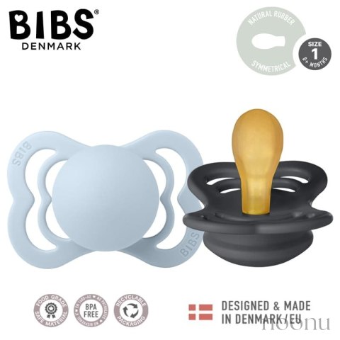 BIBS SUPREME 2-PACK IRON & BABY BLUE S Smoczek symetryczny kauczuk Hevea