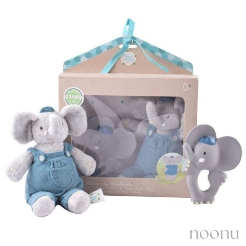 Meiya & Alvin - Zestaw prezentowy Baby Shower Set z lalką przytulanką i gryzakiem z organicznego kauczuku Hevea Alvin Elephant