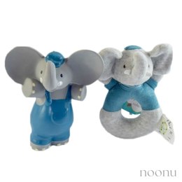 Meiya & Alvin - Zestaw prezentowy Baby Shower Set z miękką grzechotką i gryzakiem dźwiękowym z kauczuku Hevea Alvin Elephant