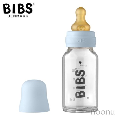 BIBS BABY GLASS BOTTLE BABY BLUE Antykolkowa Butelka Szklana dla Noworodków 110 ml