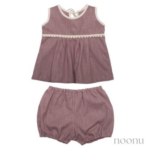 Hi Little One bluzeczka i bloomersy z lnu BOHO LEO Mauve roz M Pom Pom